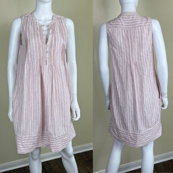 Faherty Women's Size S Isha Pintucked Button Front Linen Stripe Pullover Dress - Picture 1 of 14